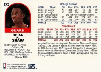 1992-93 Hoops Brian Shaw #123 card back image