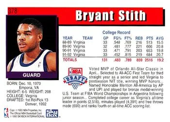 1992-93 Hoops Bryant Stith ROO #378 card back image