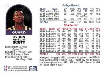 1992-93 Hoops Byron Scott #111 card back image