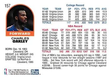 1992-93 Hoops Charles Oakley #157 card back image