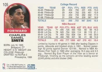 1992-93 Hoops Charles Smith #105 card back image