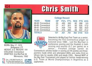 1992-93 Hoops Chris Smith ROO #424 card back image