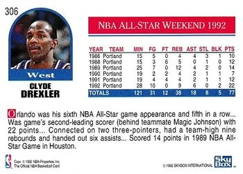 1992-93 Hoops Clyde Drexler #306 card back image