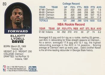 1992-93 Hoops Dale Davis #89 card back image
