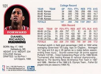 1992-93 Hoops Danny Manning #101 card back image