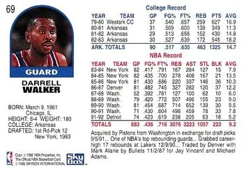 1992-93 Hoops Darrell Walker #69 card back image