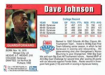 1992-93 Hoops Dave Johnson ROO #456 card back image