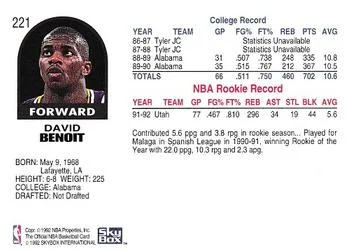 1992-93 Hoops David Benoit #221 card back image
