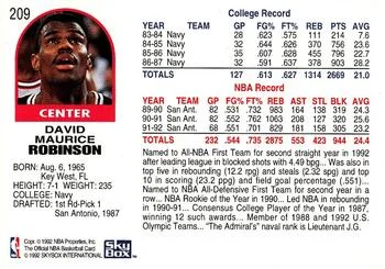 1992-93 Hoops David Robinson #209 card back image