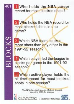 1992-93 Hoops David Robinson TRIV #481 card back image