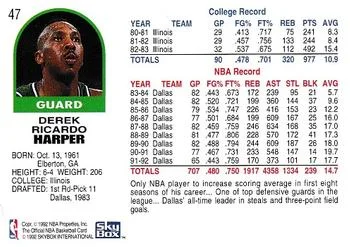 1992-93 Hoops Derek Harper #47 card back image