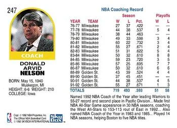 1992-93 Hoops Don Nelson CO #247 card back image