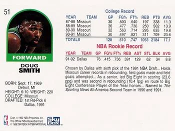 1992-93 Hoops Doug Smith #51 card back image