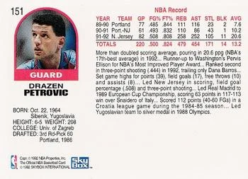 1992-93 Hoops Drazen Petrovic #151 card back image