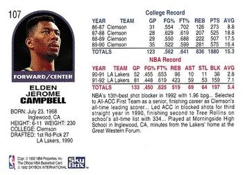 1992-93 Hoops Elden Campbell #107 card back image