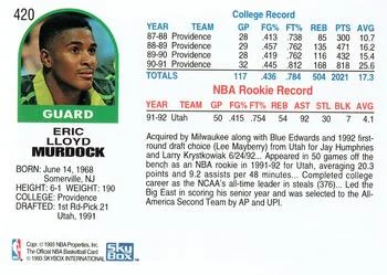 1992-93 Hoops Eric Murdock #420 card back image