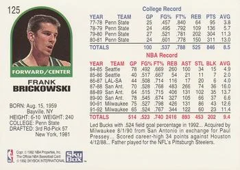 1992-93 Hoops Frank Brickowski #125 card back image