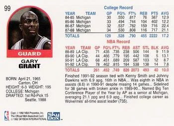 1992-93 Hoops Gary Grant #99 card back image