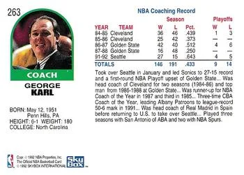 1992-93 Hoops George Karl CO #263 card back image