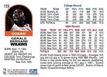 1992-93 Hoops Gerald Wilkins #159 card back image