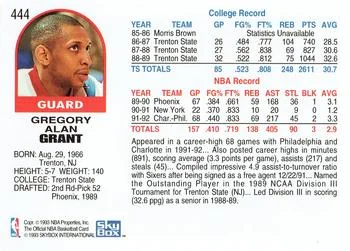 1992-93 Hoops Greg Grant #444 card back image