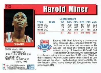 1992-93 Hoops Harold Miner ROO #413 card back image