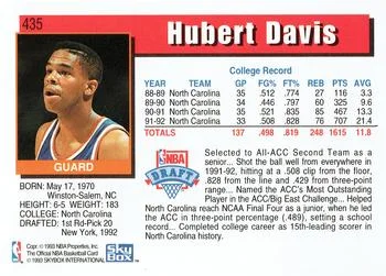 1992-93 Hoops Hubert Davis ROO #435 card back image