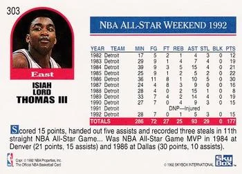 1992-93 Hoops Isiah Thomas #303 card back image