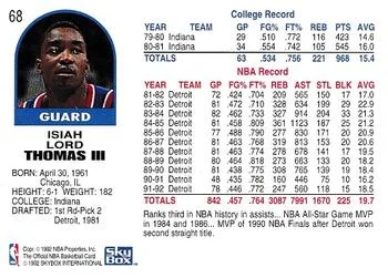 1992-93 Hoops Isiah Thomas #68 card back image