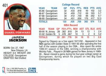 1992-93 Hoops Jaren Jackson #401 card back image