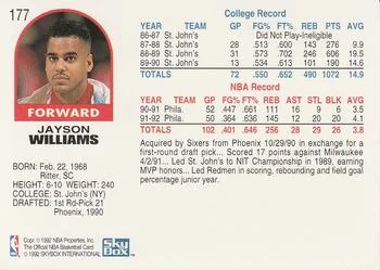 1992-93 Hoops Jayson Williams #177 card back image