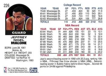 1992-93 Hoops Jeff Malone #226 card back image