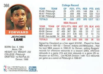 1992-93 Hoops Jerome Lane #366 card back image