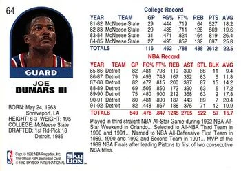 1992-93 Hoops Joe Dumars #64 card back image