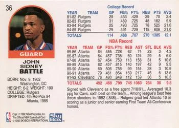 1992-93 Hoops John Battle #36 card back image