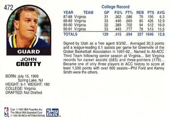 1992-93 Hoops John Crotty ROO #472 card back image