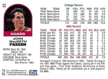 1992-93 Hoops John Paxson #32 card back image