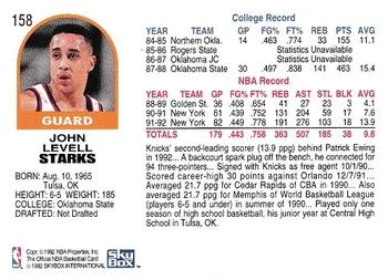 1992-93 Hoops John Starks #158 card back image