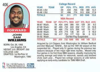 1992-93 Hoops John Williams #406 card back image