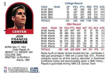1992-93 Hoops Jon Koncak #5 card back image