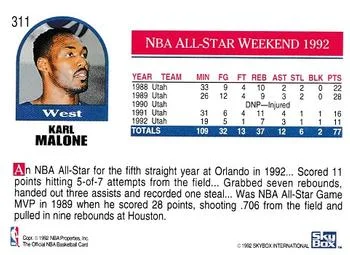 1992-93 Hoops Karl Malone #311 card back image