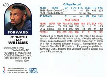1992-93 Hoops Kenny Williams #400 card back image