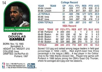 1992-93 Hoops Kevin Gamble #14 card back image