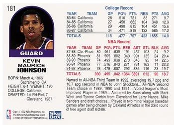 1992-93 Hoops Kevin Johnson #181 card back image