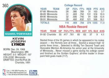 1992-93 Hoops Kevin Lynch #360 card back image