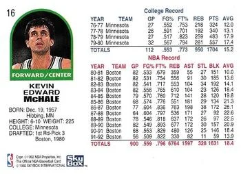 1992-93 Hoops Kevin McHale #16 card back image