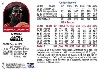 1992-93 Hoops Kevin Willis #9 card back image