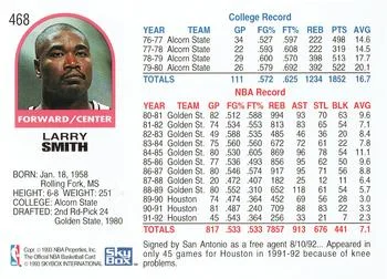 1992-93 Hoops Larry Smith #468 card back image