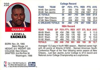 1992-93 Hoops Ledell Eackles #232 card back image