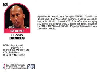 1992-93 Hoops Lloyd Daniels ROO #465 card back image